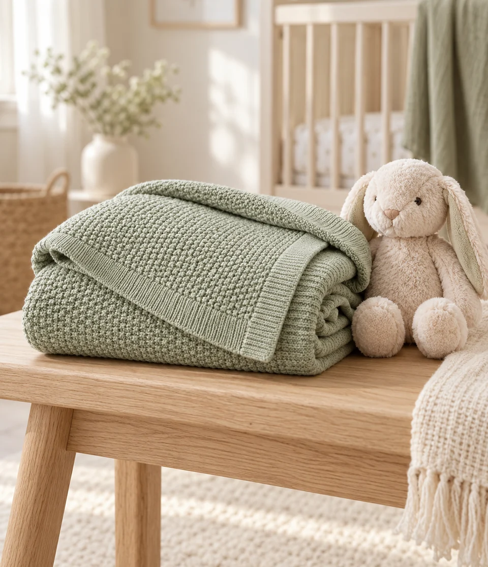 Organic cotton baby blanket and plush bunny