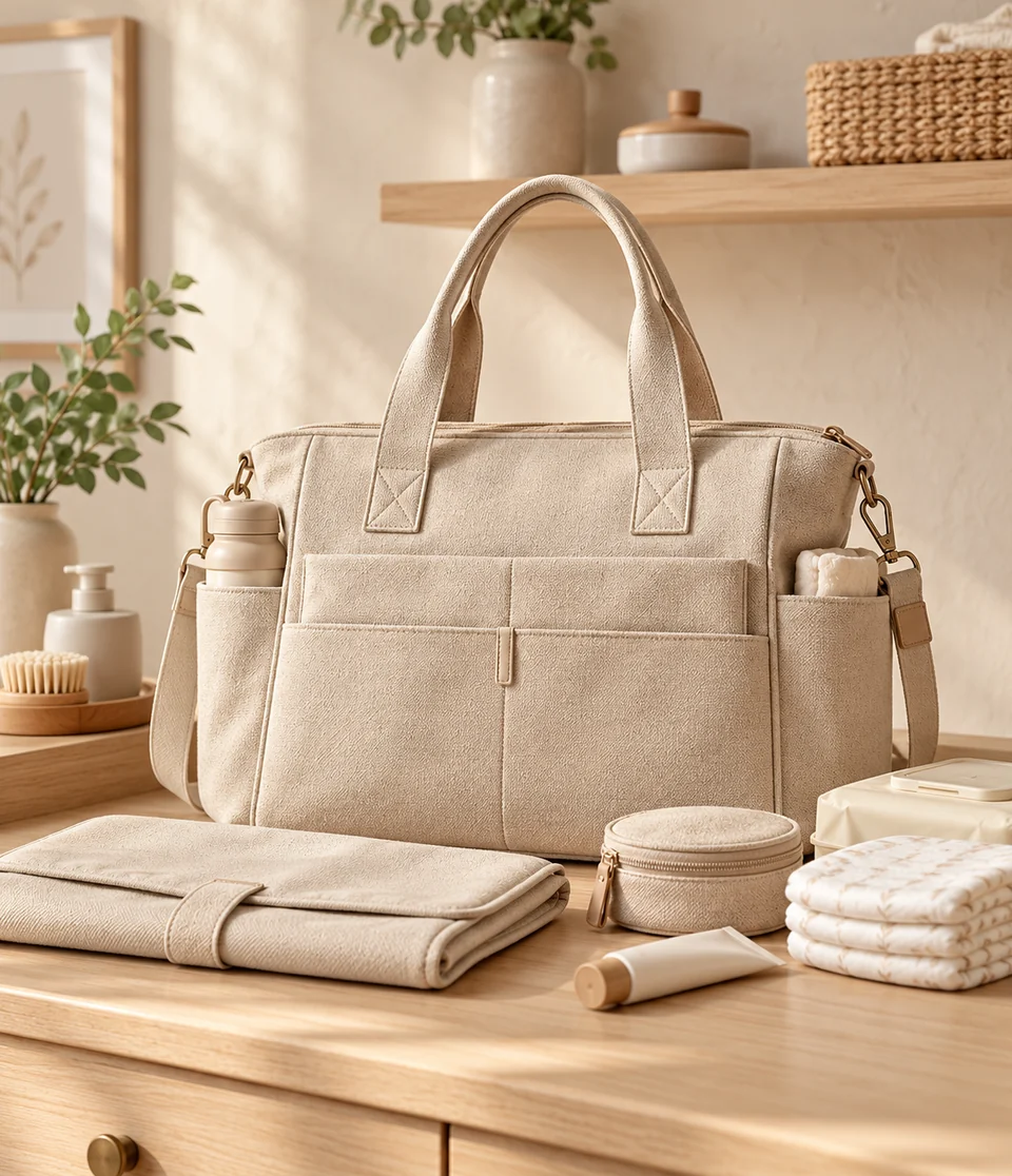 Oatmeal canvas changing tote