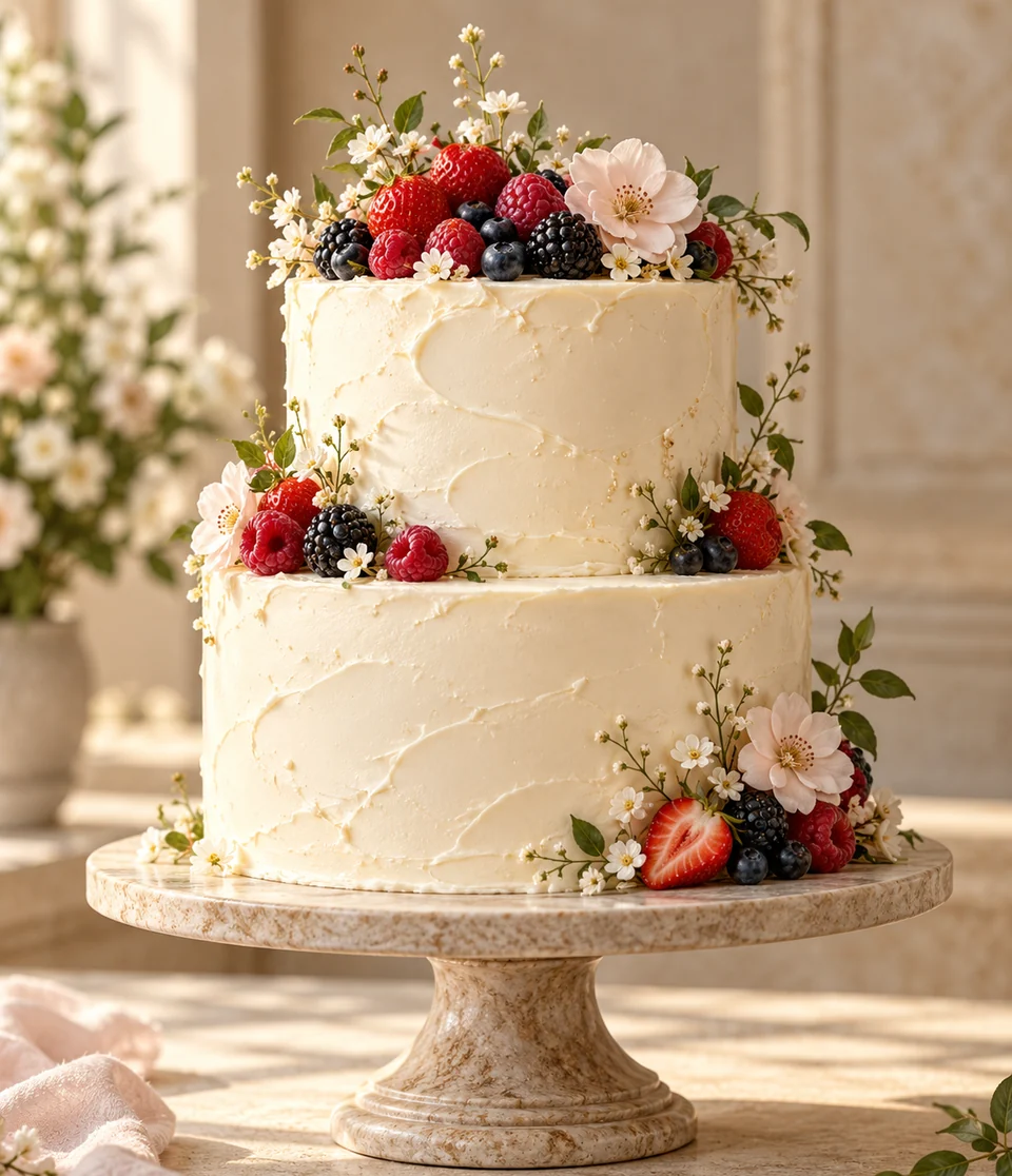 Two-tier ivory celebration cake