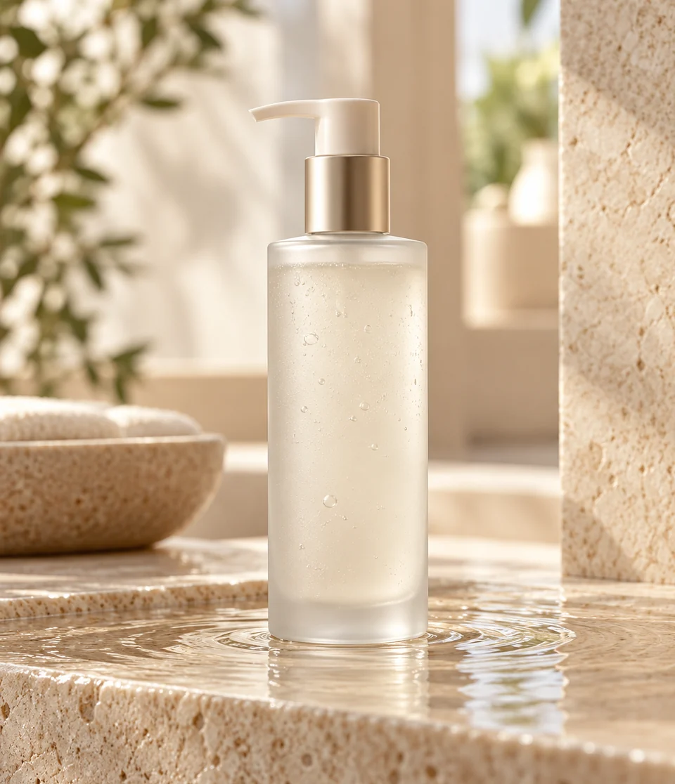 Frosted glass facial cleanser bottle