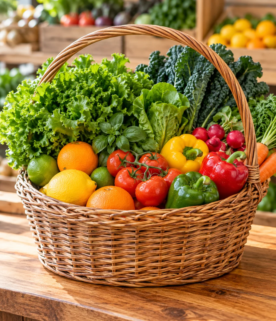 Woven basket of fresh produce