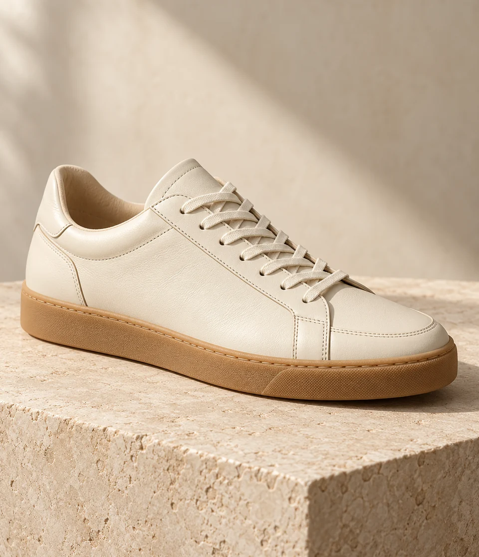 Cream leather court sneaker