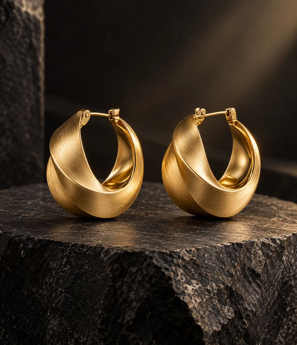 Brushed-gold hoop earrings