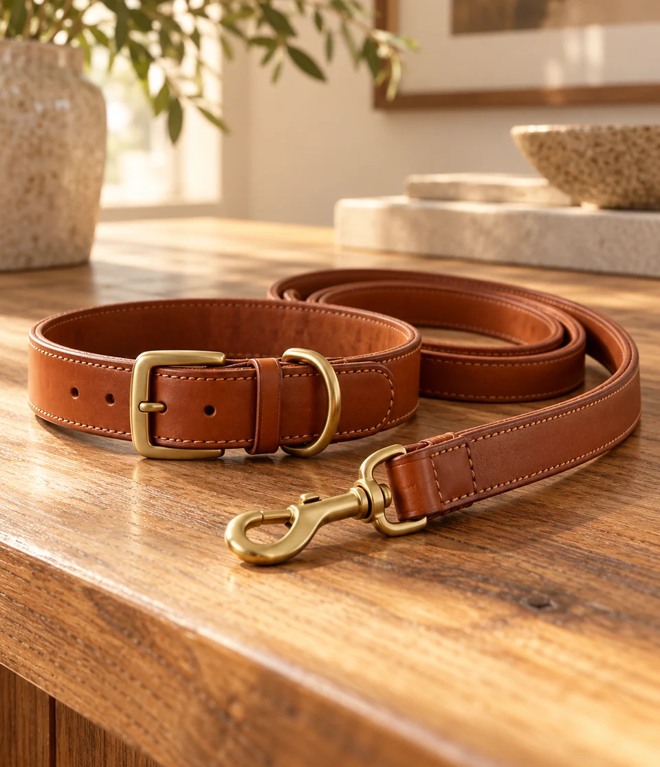 Leather collar and matching lead
